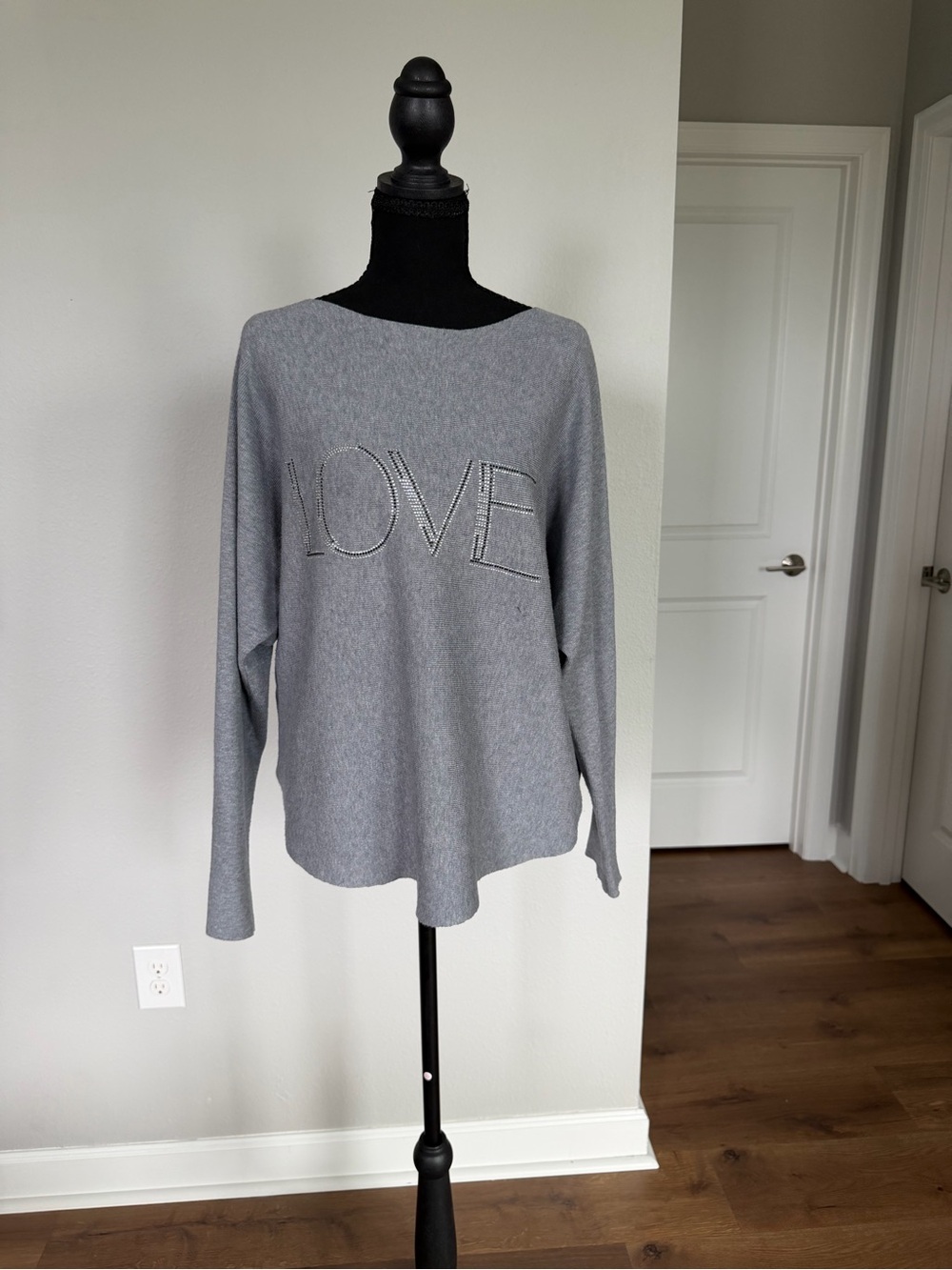 Milano Grey 'LOVE' Embellished Knit Sweater